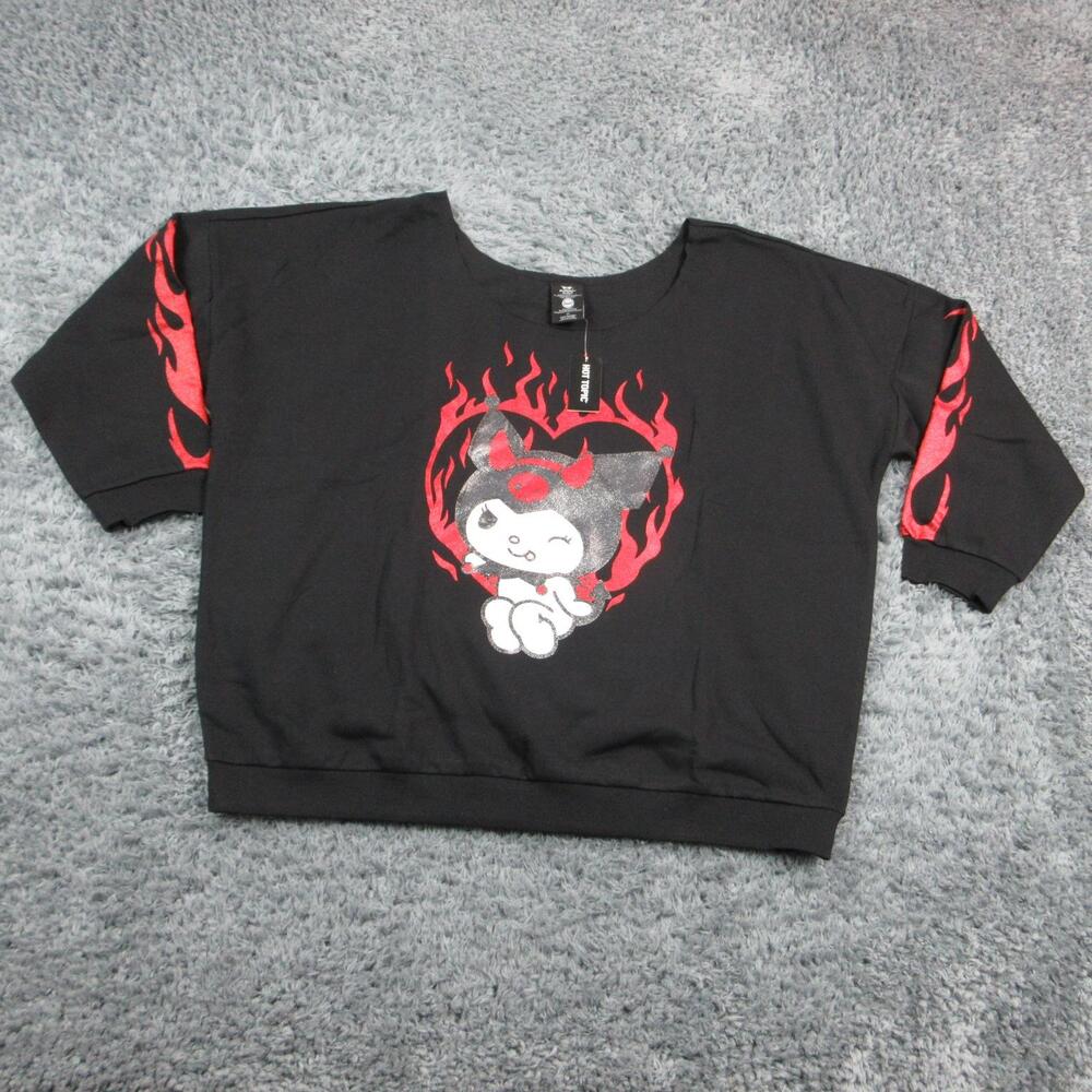 Hot Topic Sweatshirt Womens 3X Black Kuromi Off Shoulder Crew Pullover NWT
